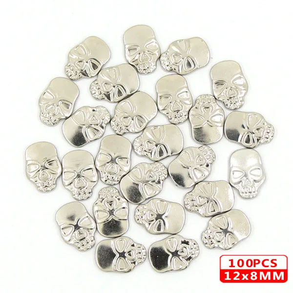 12x8MM Skull Sliver 100 шт Горячая фиксация шпильки медь звезда квадратный череп стразы железные заклепки для одежды металлические заклепки DIY панк аксессуары для одежды - Цвет: 12x8MM Skull Sliver
