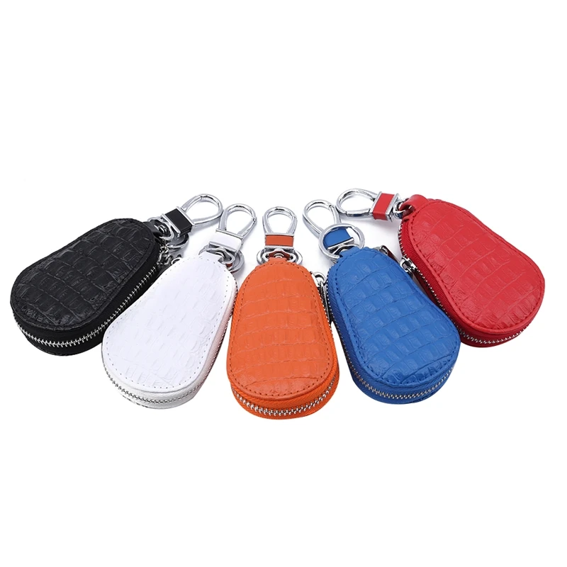 

Hot Car Key Bag Genuine Leather Car Keychain Holder Cover Zipper Keys Pouch Purse Gourd Compact Cute Creative