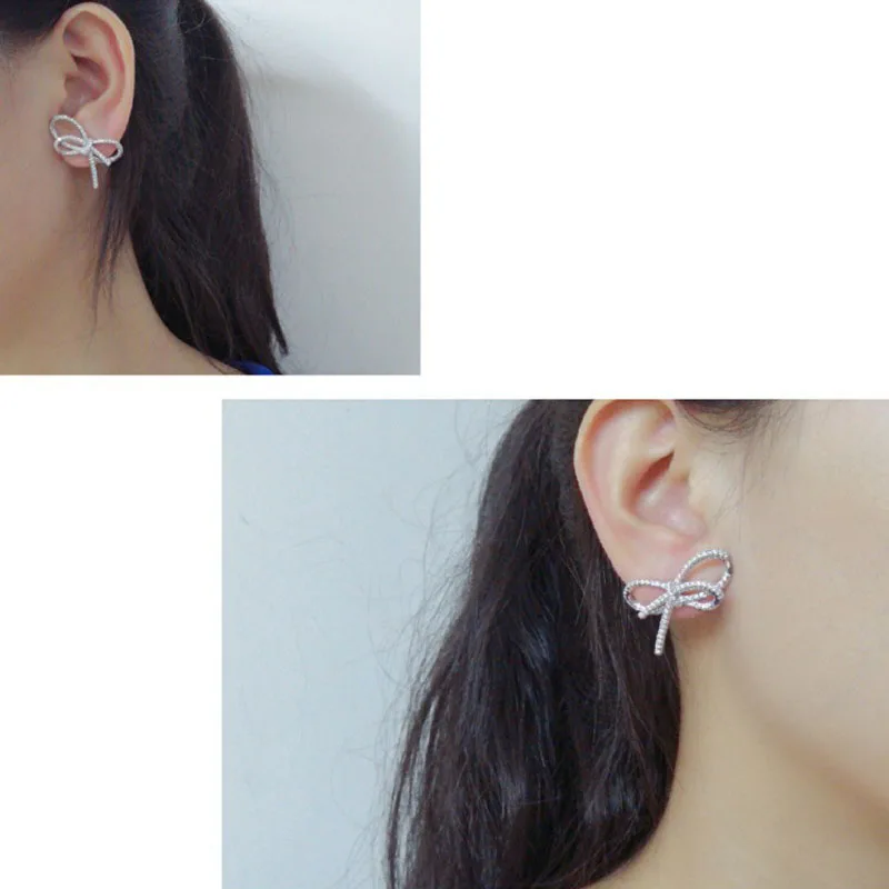 SLJELY Fashion Real 925 Sterling Silver Bowknot Stud Earrings Micro High Quality AAA Cubic Zirconia for Women Fine Party Jewelry | Украшения