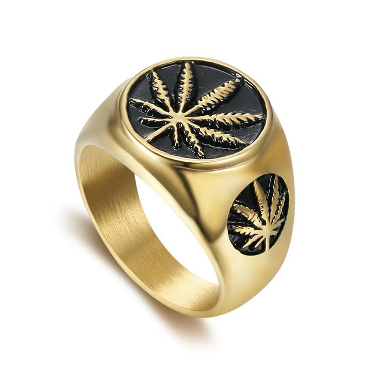 

Hip Hop Trend Leaves Male Ring Gold Color Stainless Steel Luxury Cocktail Ring For Men's Vintage Party Jewelry Gift Dropshipping