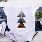 Футболка женская с геометрическим треугольным принтом, забавный Повседневный Топ с графическим принтом, белая винтажная рубашка с коротким рукавом, на лето