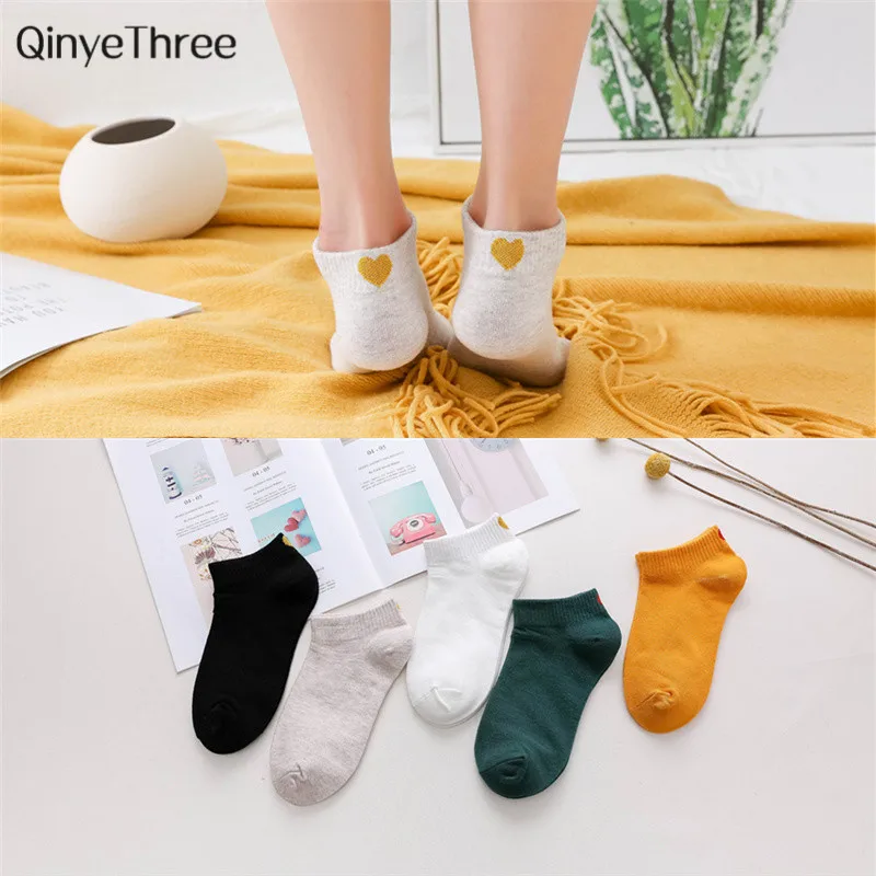 Новые милые Простые Женские носки с сердечками для колледжа хлопковые весенне