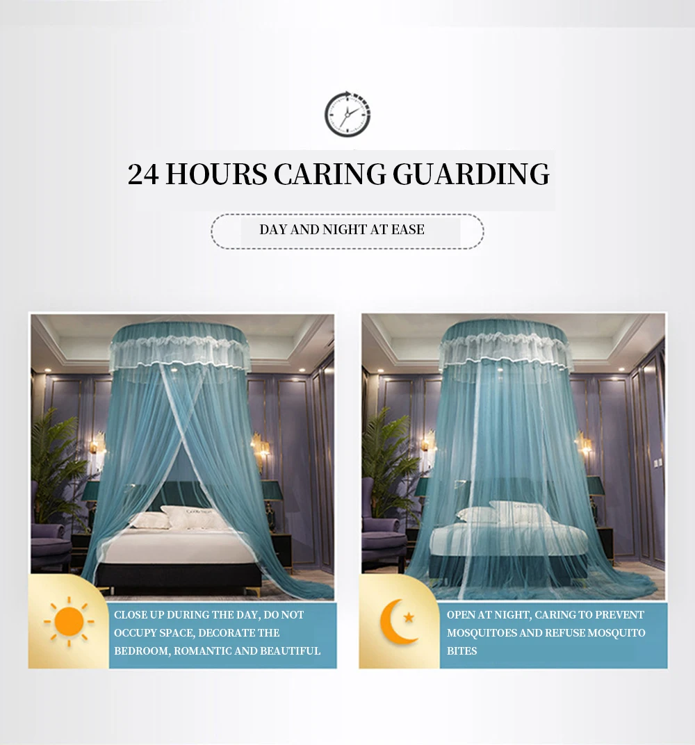 

Bed Canopy Hang Mosquito-proof Nets Round Top Princess Bed Tent Curtain Foldable Canopy for Bedroom Twin Queen King Mosquito Net