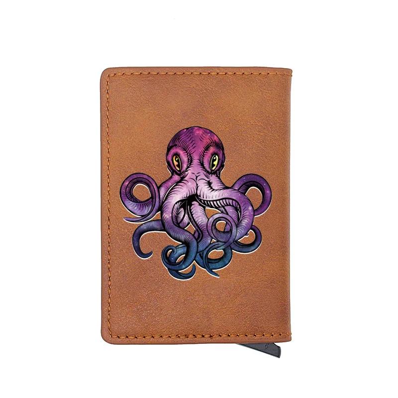 

Classic Fashion Octopus Design Black Digital Printing Leather Card Holder Wallet Men Women Short Mini Purse Gift