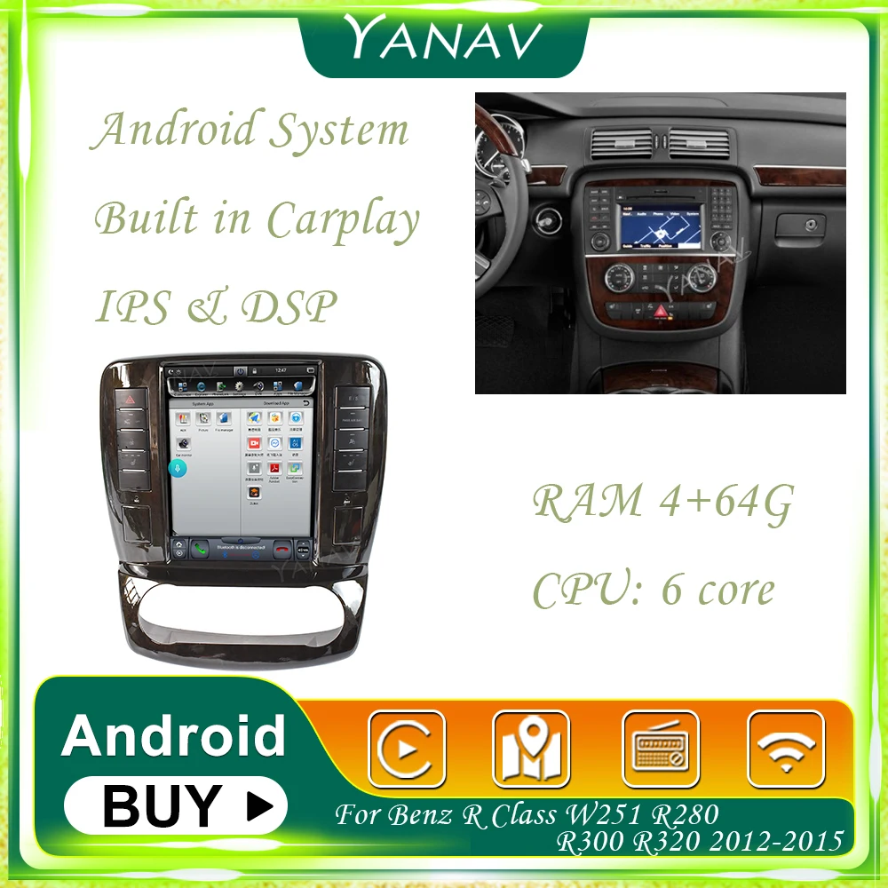 

Car Radio Android Stereo Receiver For Benz R Class W251 R280 R300 R320 2012-2015 GPS Navigation with Carplay Multimedia Player