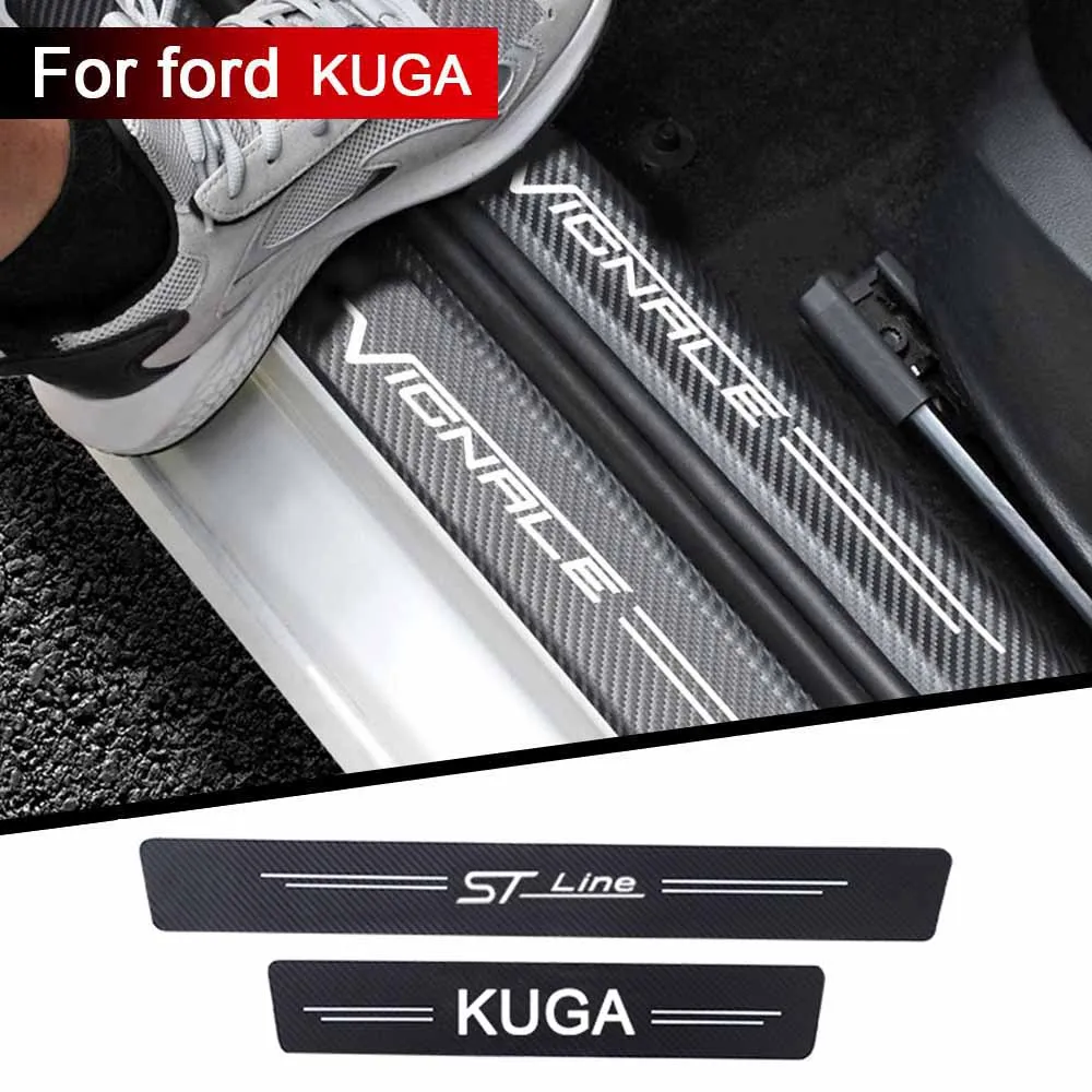 

4pcs car Sticker door carbon leather Fiber Sill Plate For Ford VIGNALE KUGA ST-Line accessories car styling