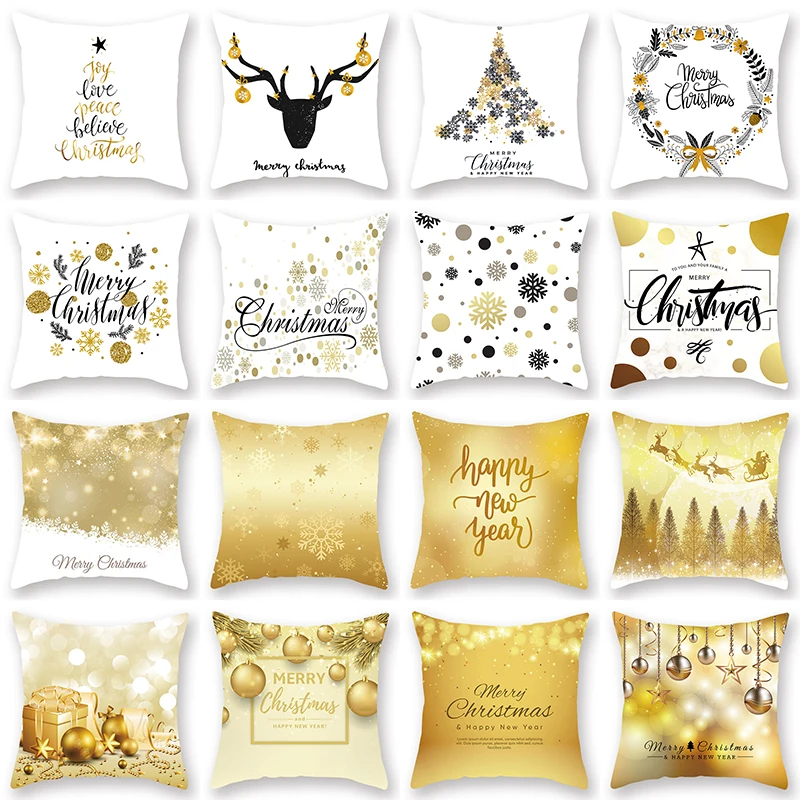

Golden Christmas Elk Snowman Pillowcase Decoration Sofa Cushion Cover Bed Pillow Case Home Decoration Car Cushion Cover 45*45cm