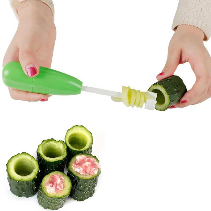 

Plastic Vegetable Drill, Corer and Spiralizer with Handle Set Replaceable Head Digging Tools for Making Stuffed Vegetables
