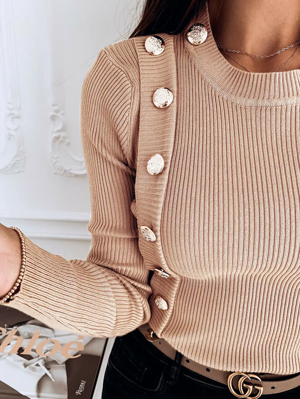 Сексуальный женский осенний пуловер трикотажная одежда с длинным рукавом