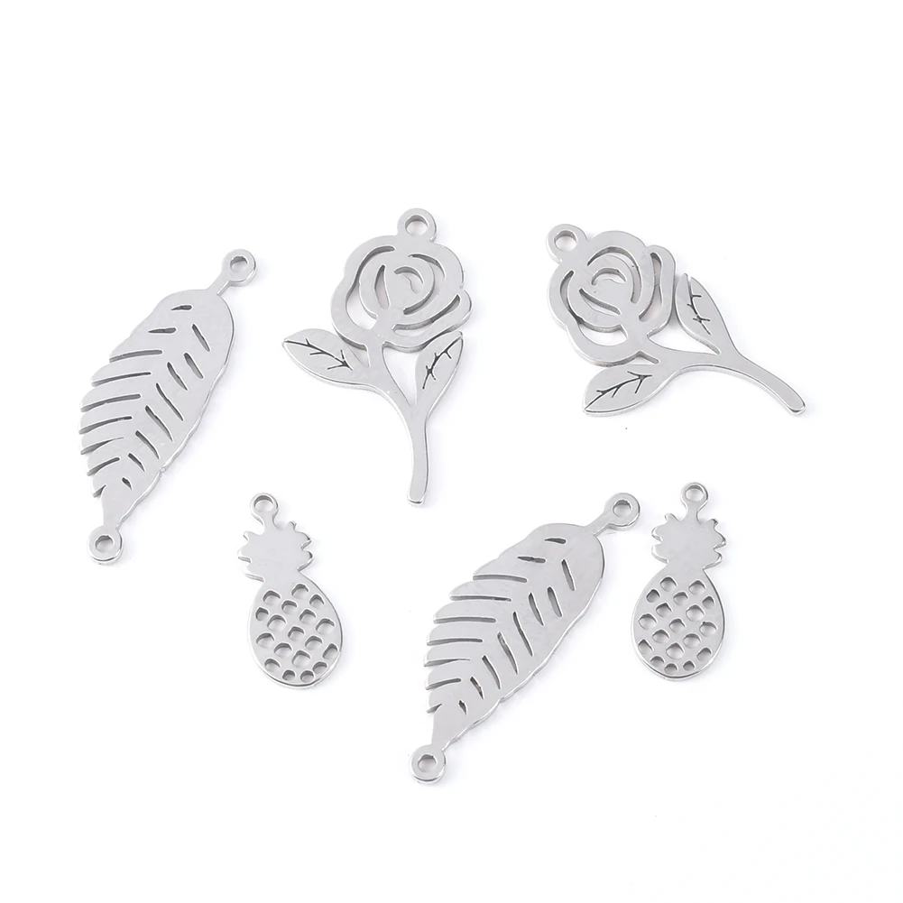 

10-20Pcs/Lot 304 Stainless Steel Pineapple Rose Flower Leaves Charms for Bracelet Necklace Pendants DIY Jewelry Making Supplies