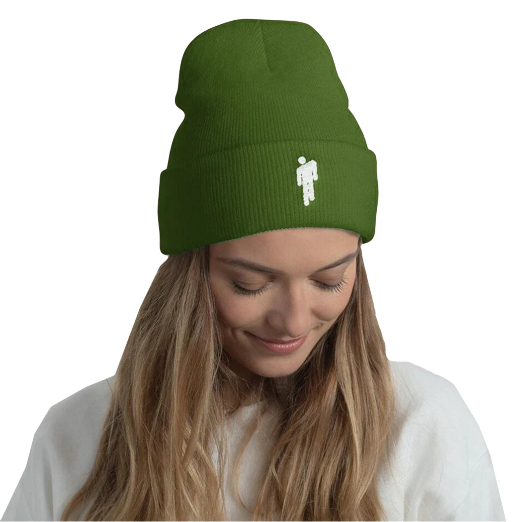 Army Green Billie Eilish, шапка в стиле хип-хоп, женские неоновые зеленые кепки, Модная вязаная шапочка с вышивкой, шапки Skullies, уличная шапка, капот, 18 цветов - Цвет: Army Green
