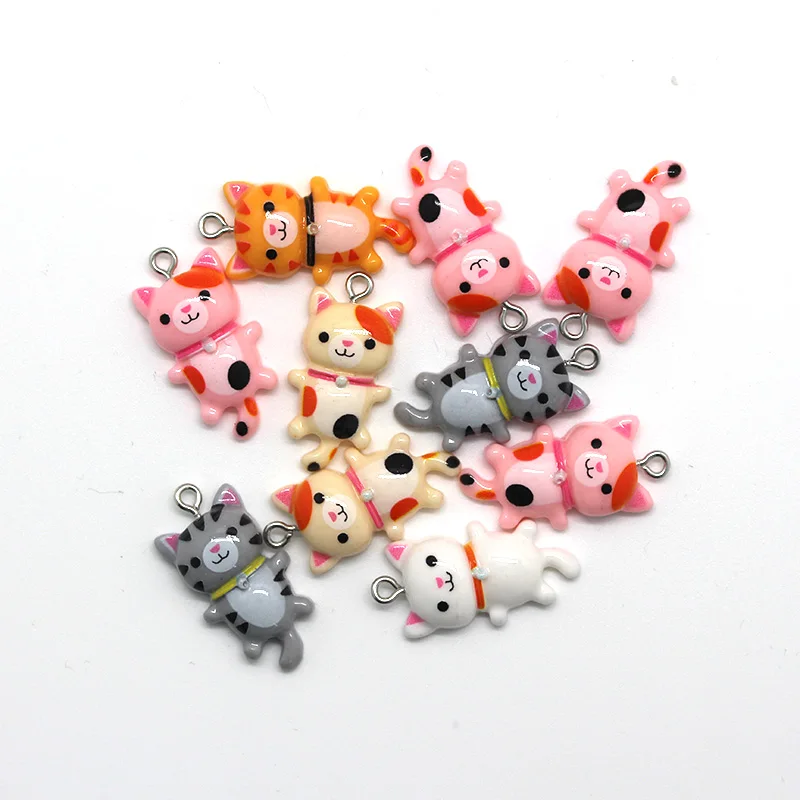 10pcs Kawaii Colorful Cats Earring Resin Charms Cute Animals Keychains Necklace Bracelet Pendant Accessory Diy For Jewelry Make |