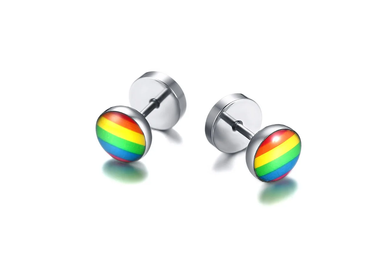 

FNL winter GCC2 fashion jewelry birthday gift silver color with stone round shape Simple titanium steel rainbow earring