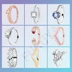 Модные кольца из стерлингового серебра 925 пробы, сверкающие Угловые Крылья, корона, розовое Золотое сердце, обручальные кольца для женщин, ювелирные изделия