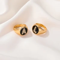 fashion personality opening adjustable letter ring simple creative retro gold color ring 2021 new