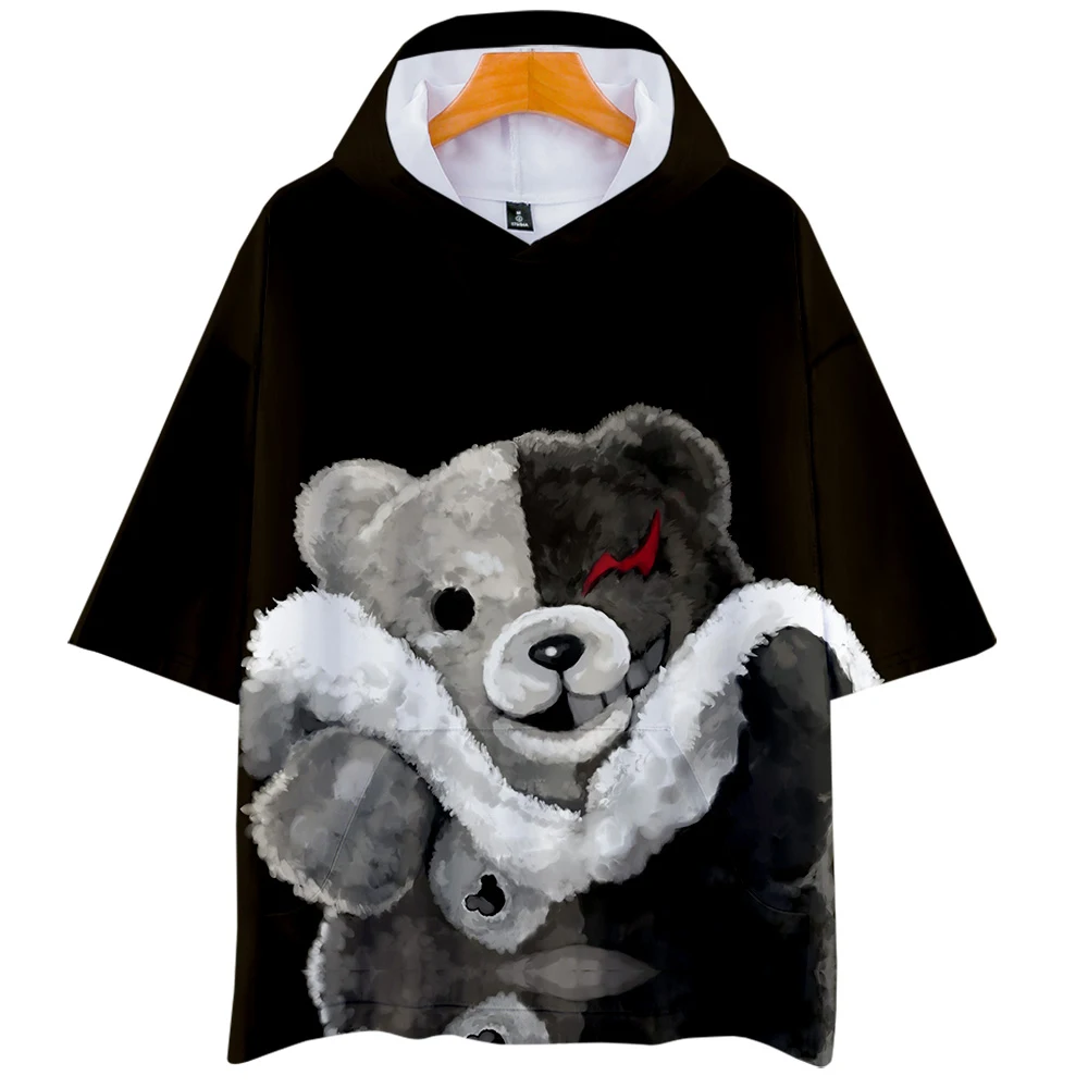 T-shirt hoodie Projectile breaking black and white bear print T Shirt Men O Neck Mens splice Summer Cool harajuku | Мужская одежда