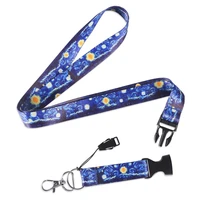 novelty van gogh starry night hand chain straps neck strap for women mini bag id badge card wallet key lanyard with keyring