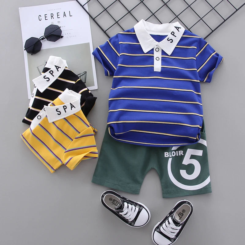 

Summer Kids Cotton Out Clothes Children Cartoon Print strips T Shirt Shorts 2Pcs/sets Infant Baby Boy Fashion Toddler Tracksuits
