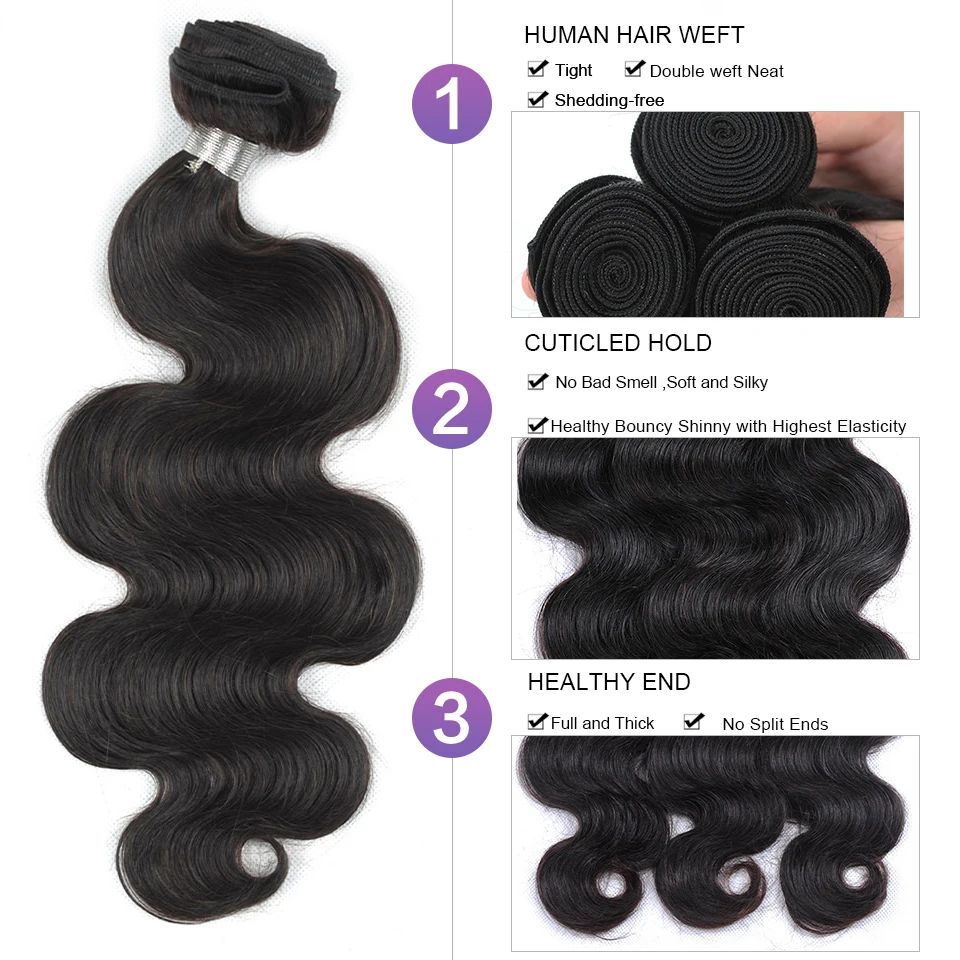 Сияющая Звезда перуанские человеческие волосы пряди с закрытием объемная волна 3