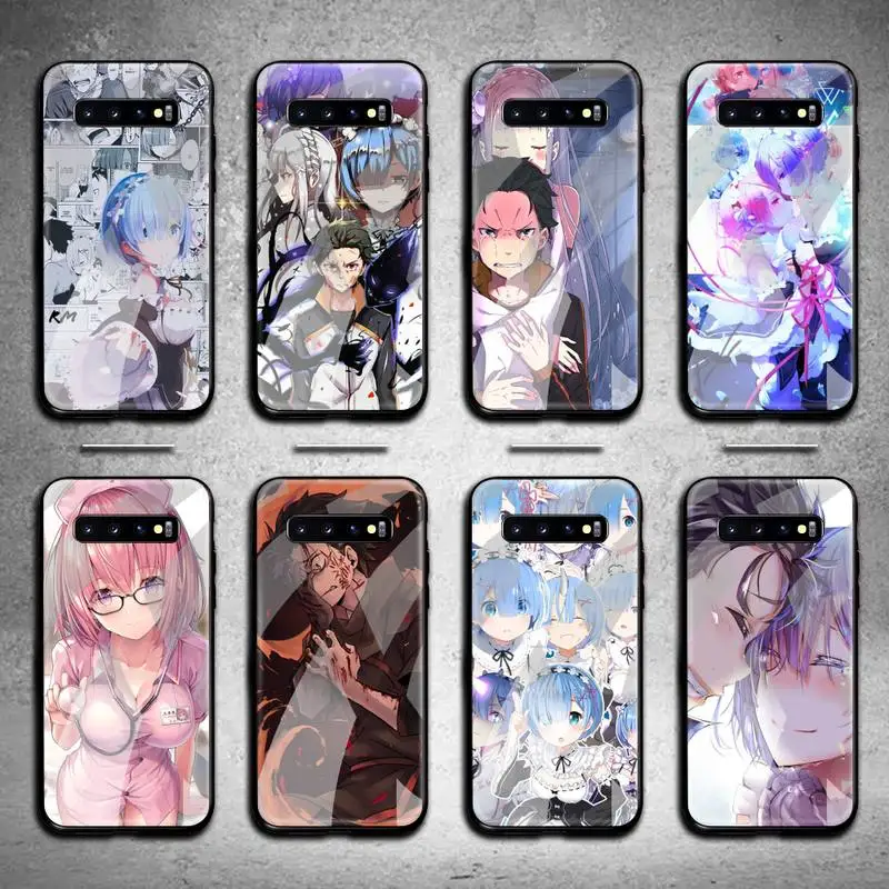 Чехол для телефона аниме Re zero Rem Emilia закаленное стекло Samsung S20 Plus S7 S8 S9 S10 Note 8 9 10