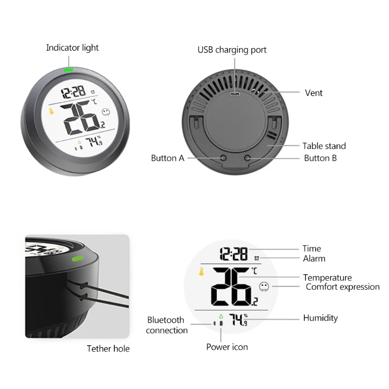 

7XEA Indoor Hygrometer Thermometer 1 Pack Humidity Temperature Gauge with Large LCD Display Notification Alert Wireless