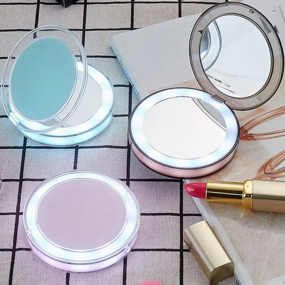 Mini Makeup Mirror With LED Light Handheld Compact Pocket Portable USB Rechargeable Folding Cosmetic Vanity makeup tool | Красота и