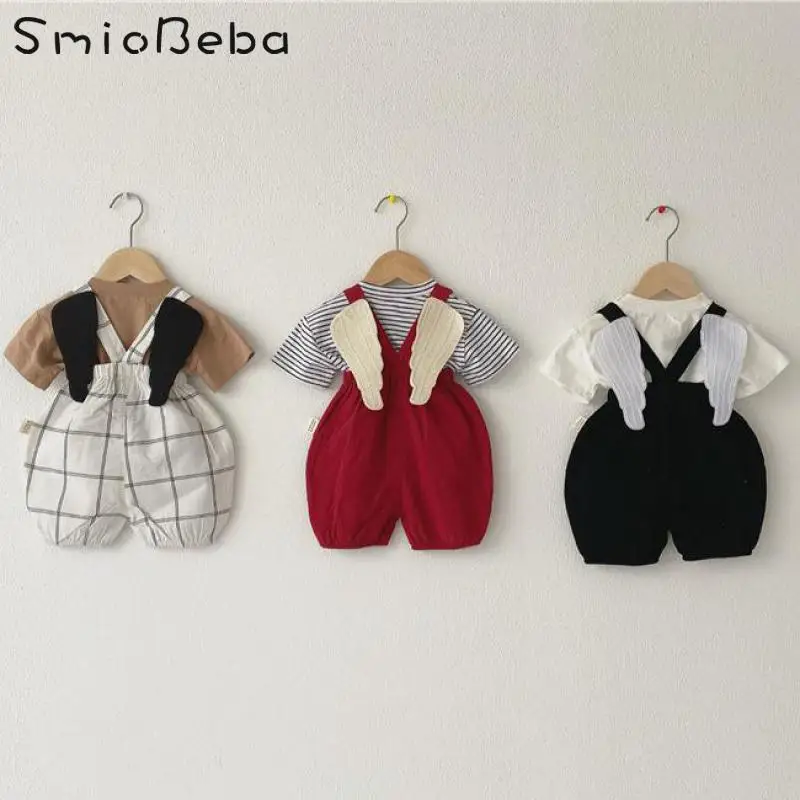 

Летние милые комбинезоны для новорожденных, комбинезоны унисекс для мальчиков и девочек в Корейском стиле, милые шорты на бретелях с крылья...