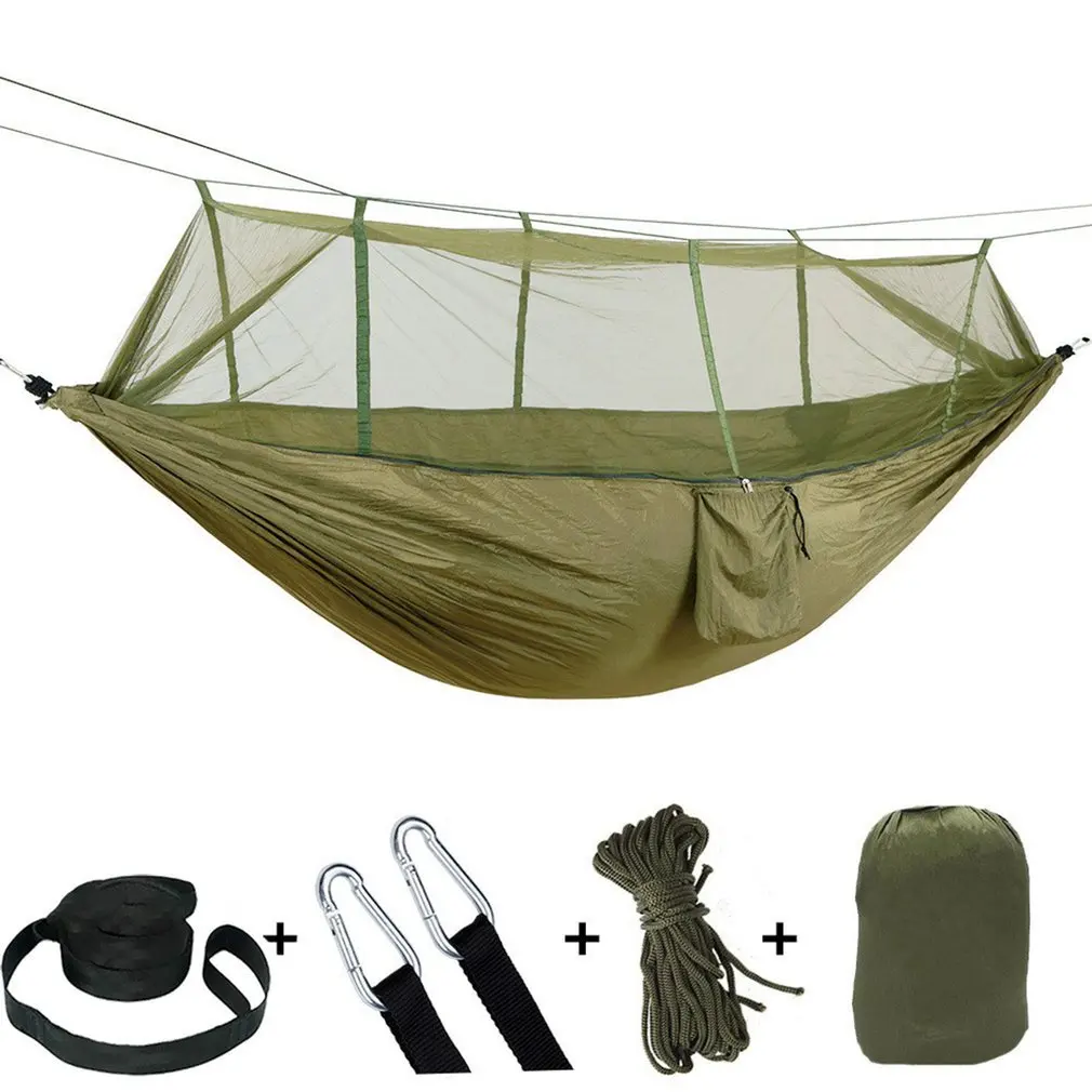 

Camping/garden Hammock with Mosquito Net Outdoor Furniture 2 Person Portable Hanging Bed Strength Parachute Fabric Sleep Swing