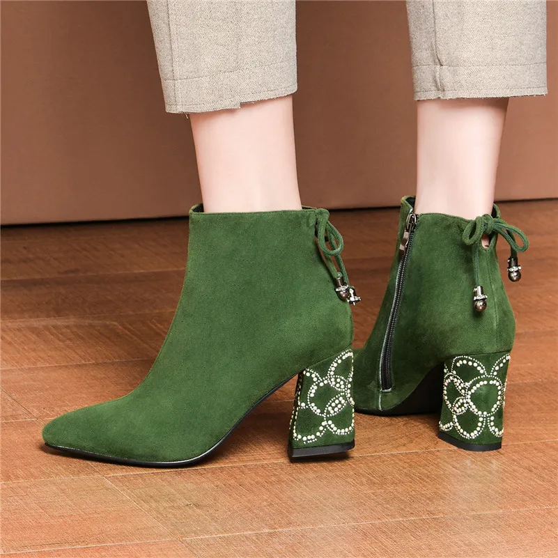 FEDONAS Pearl Embroider Women Ankle Boots High Heeled Prom Elegant Ladies Shoes Woman Warm Autumn and Winter Short Chelsea Boots