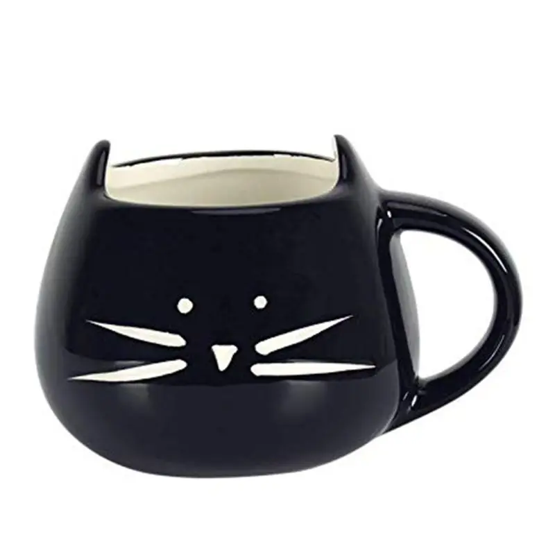 

White Black Cute Kitty Pattern Breakfast Cup Ceramic Coffee Milk Mug Cup for Couples Lovers Birthday Valentine's Day Gifts X7JD