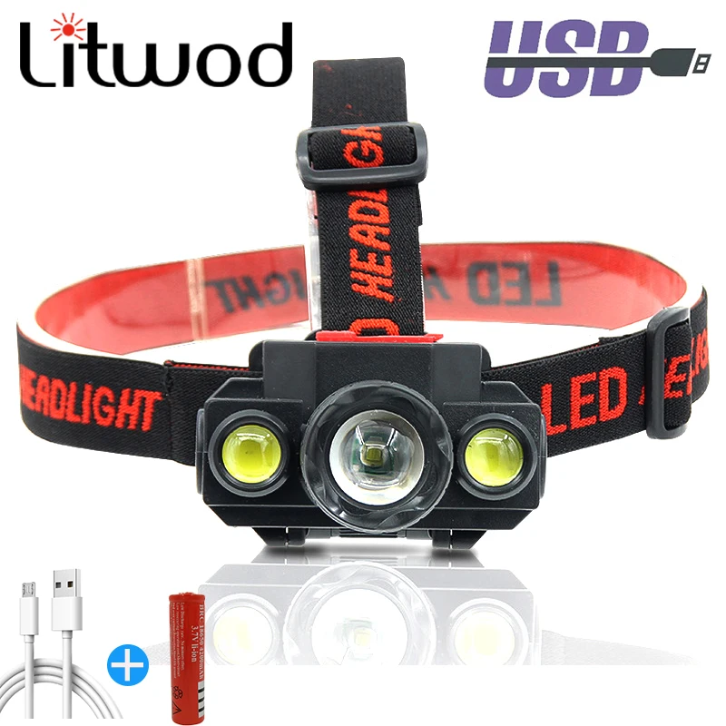 Powerful XP-E Q5 &ampamp COB Led Headlamp Use Rechargeable 18650 Battery Headlight Zoomable Head Flashlight Lamp Torch Light Camping | Лампы и