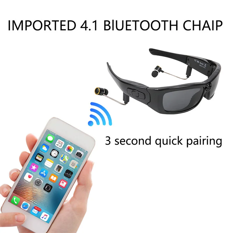저렴한 2021 HBS-21 1080P 다기능 선글라스 이어폰으로 MP3 블루투스 카메라 안경을 타고 야외 스포츠 이어폰 안경