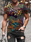 Футболка Мужскаяженская с коротким рукавом, ретро модная рубашка в стиле Харадзюку с этническим принтом алфавита, большие размеры, лето