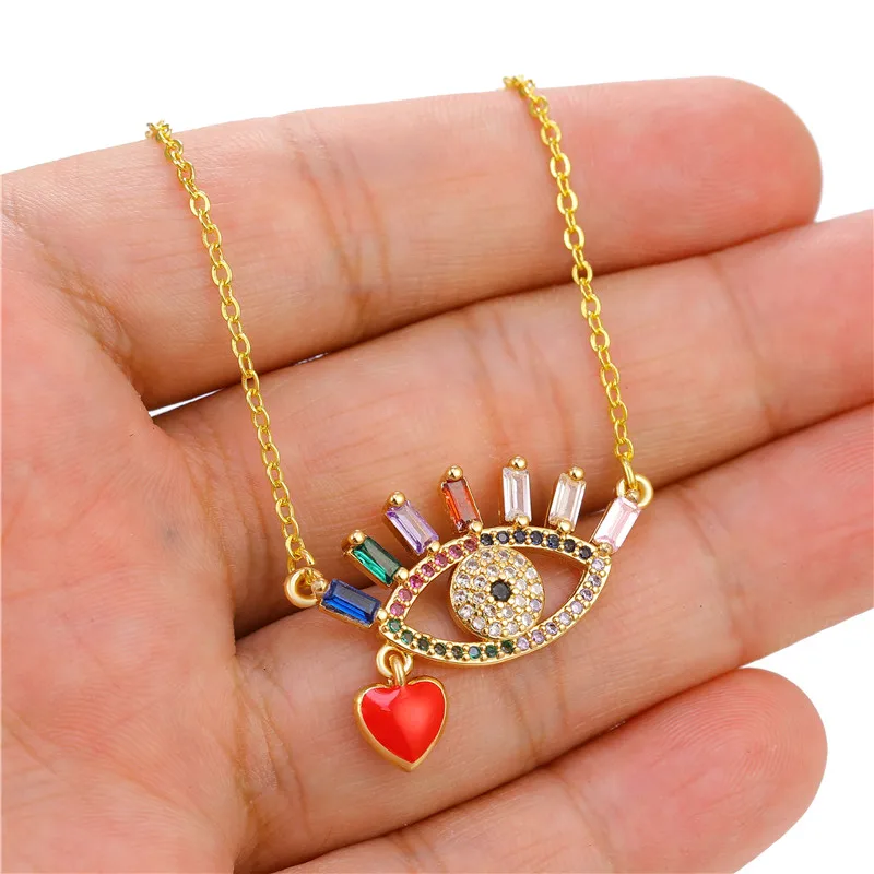 Juya Handicraft New Year Christmas Gift Rainbow Crystals Gold Greek Turkish Enamel Evil Eye Charm Pendant Necklace For Women Men | Украшения