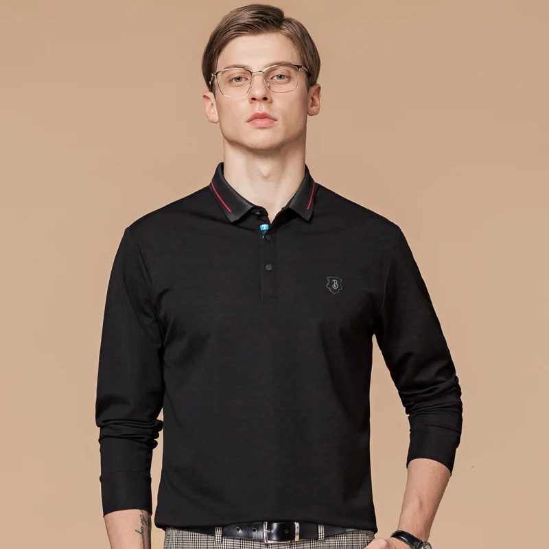 DARPHINKASA Мужская рубашка поло с длинным рукавом сплошной цвет хлопок 2020 Новая осень