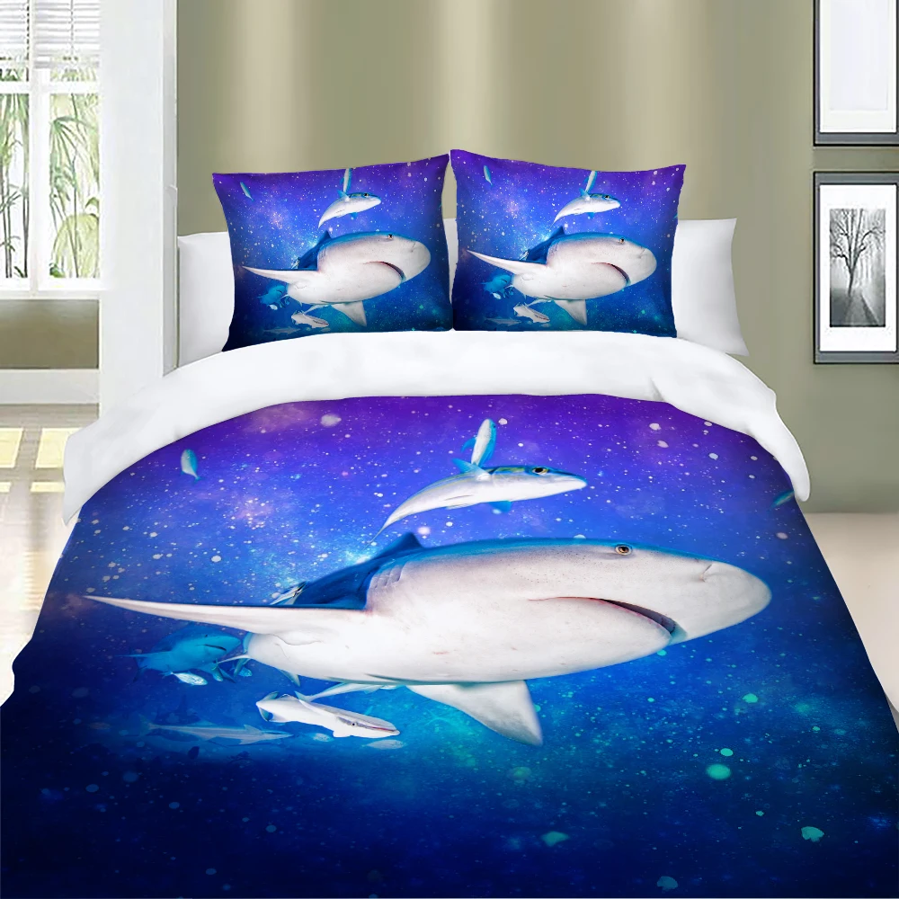 3D Shark Bedding Set Blue Color Beddings Hd Kids Adult Bed Set Single Twin Full Queen King Dropship