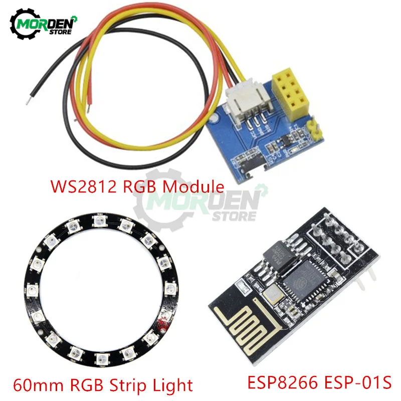 ESP8266 ESP-01 серийный WIFI беспроводной модуль приемопередатчика WS2812 RGB 16 бит 60 мм