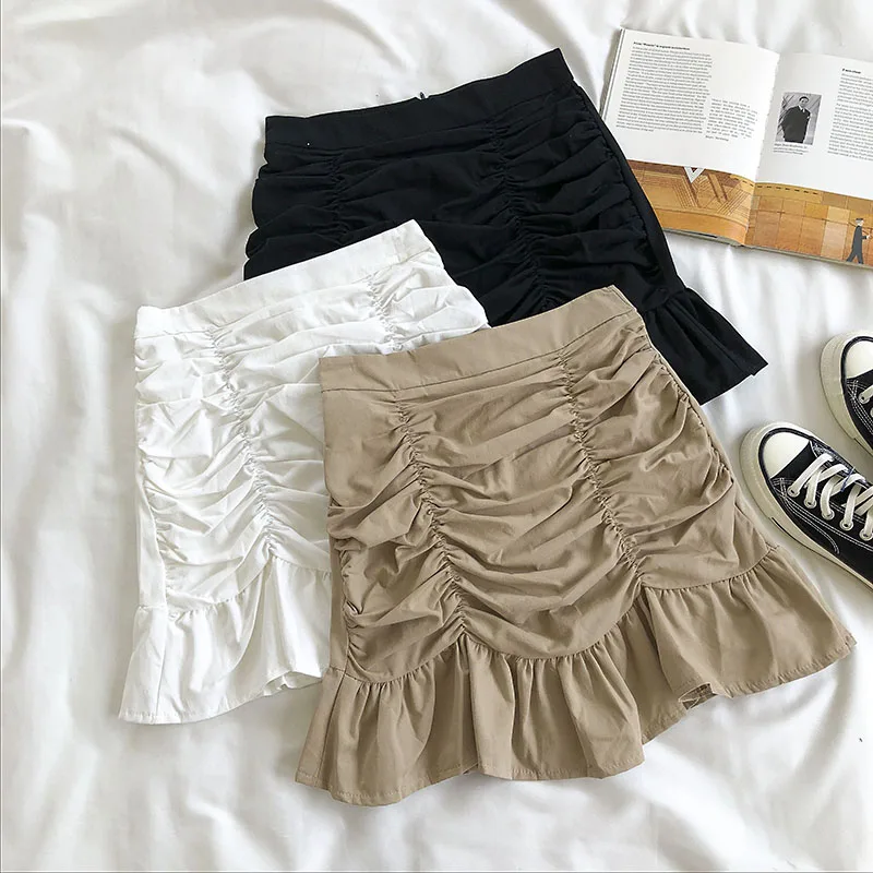 

Плиссированные юбки для женщин, корейская мода, высокая талия, женские юбки, лето 2020, повседневные оборки, а-силуэт, Jupe, Облегающие юбки