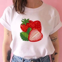 harajuku graphic t shirt short sleeve womens t shirt cute strawberry apple funny printed t shirt fashion casual white t shirt