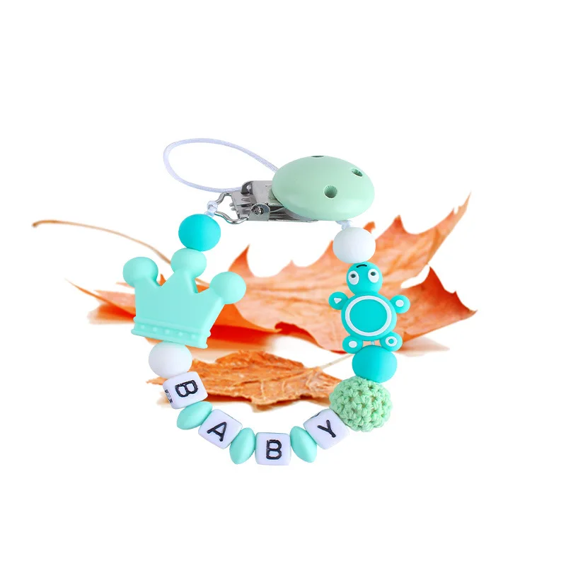 Coskiss-chupete de cuentas de tortuga de silicona para beb&eacute;, 1 Uds., cadena de animales de dibujos animados, Mini corona, mordedor de dentici&oacute;n, juguetes para lactantes, regalo-4
