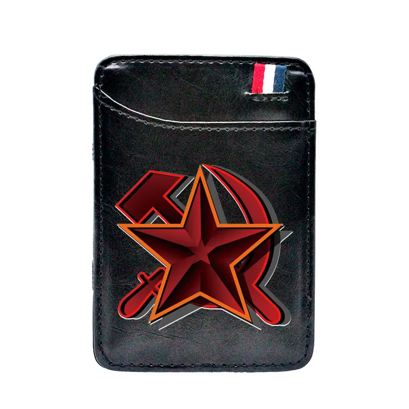 

Classic CCCP Communist Sickle Hammer Leather Printing Magic Card Holder Wallet Men Women Thin Purse