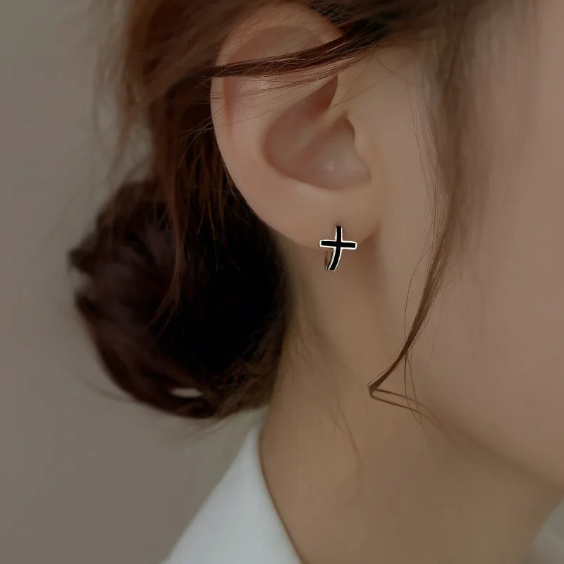 

FMILY Minimalist 925 Silver Needle Wild Personality Cross Earrings Retro Fashion Hip Hop Punk Jewelry for Girlfriend Gift