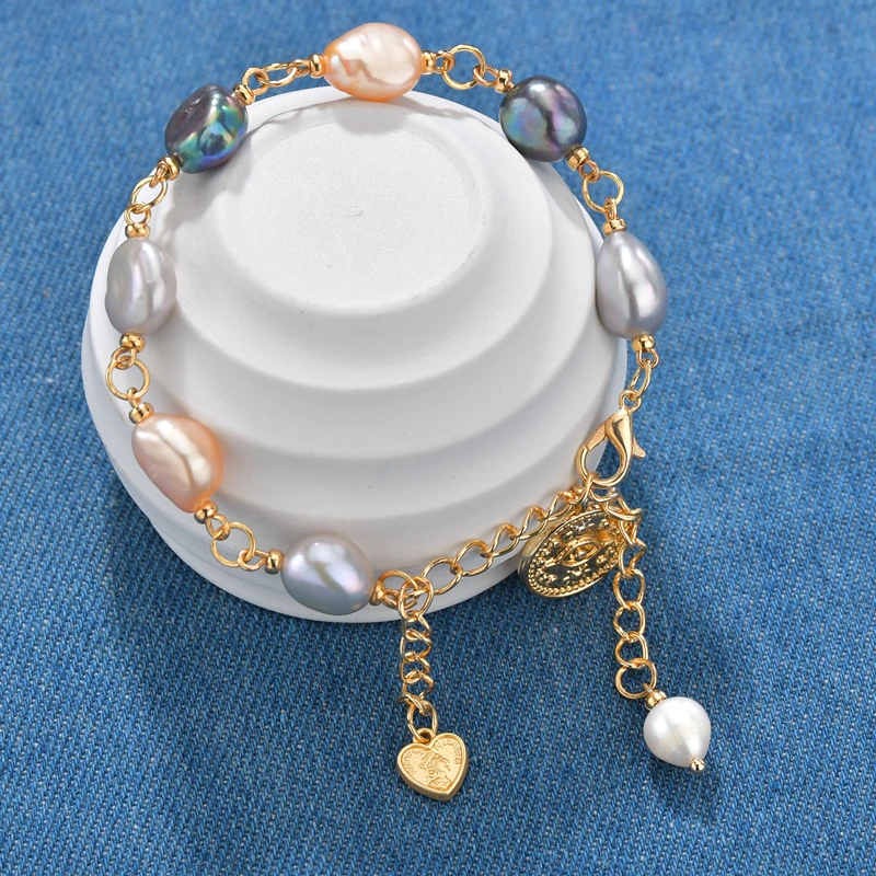 Новый Многоцветный пресноводные жемчужины неправильной формы браслет для