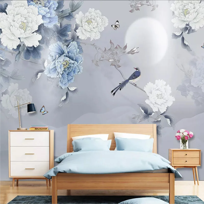 Настенная 3D Роспись на заказ обои в китайском стиле с пионами цветами птицами