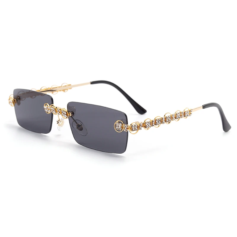 

Women Rimless Diamond Sunglasses 2020 Rectangle Steampunk Sun Glasses Crystal Vintage Rhinestone Glasses Eyewear UV400
