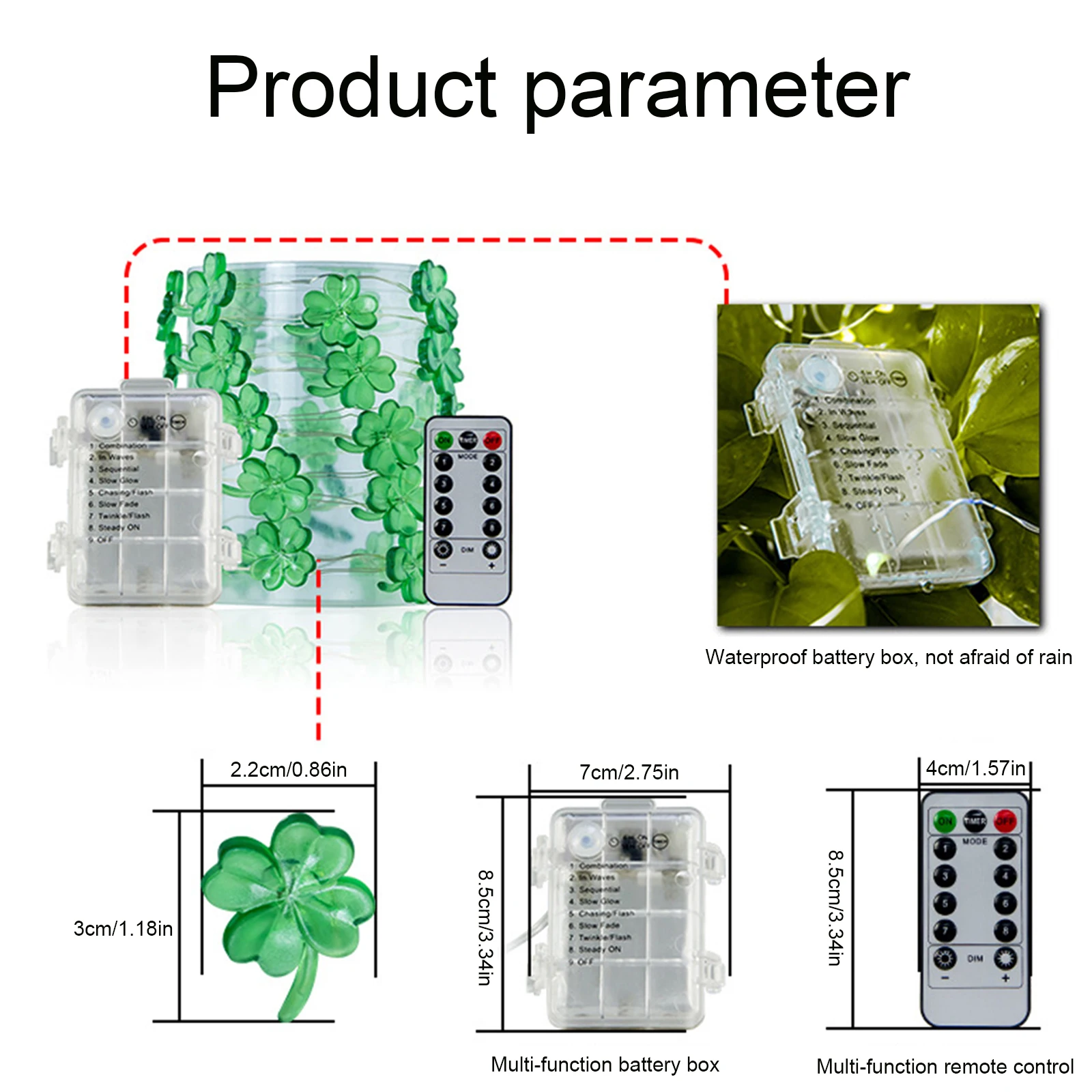 

LED String Lights Four Leaf Clover Model Lamp Copper Wire With Remote Green Decoration Banner Burlap Hanging Garland