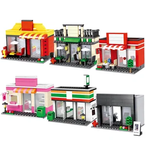 Совместимый конструктор город, мини-улица, кафе, продовольствие, розничный магазин, архитектура, наборы строительных блоков, игрушки для детей