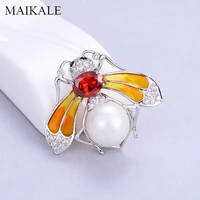 maikale vintage high quality pearl bee insect brooch pin cute zircon animal brooches for women fashion accessories wholesale