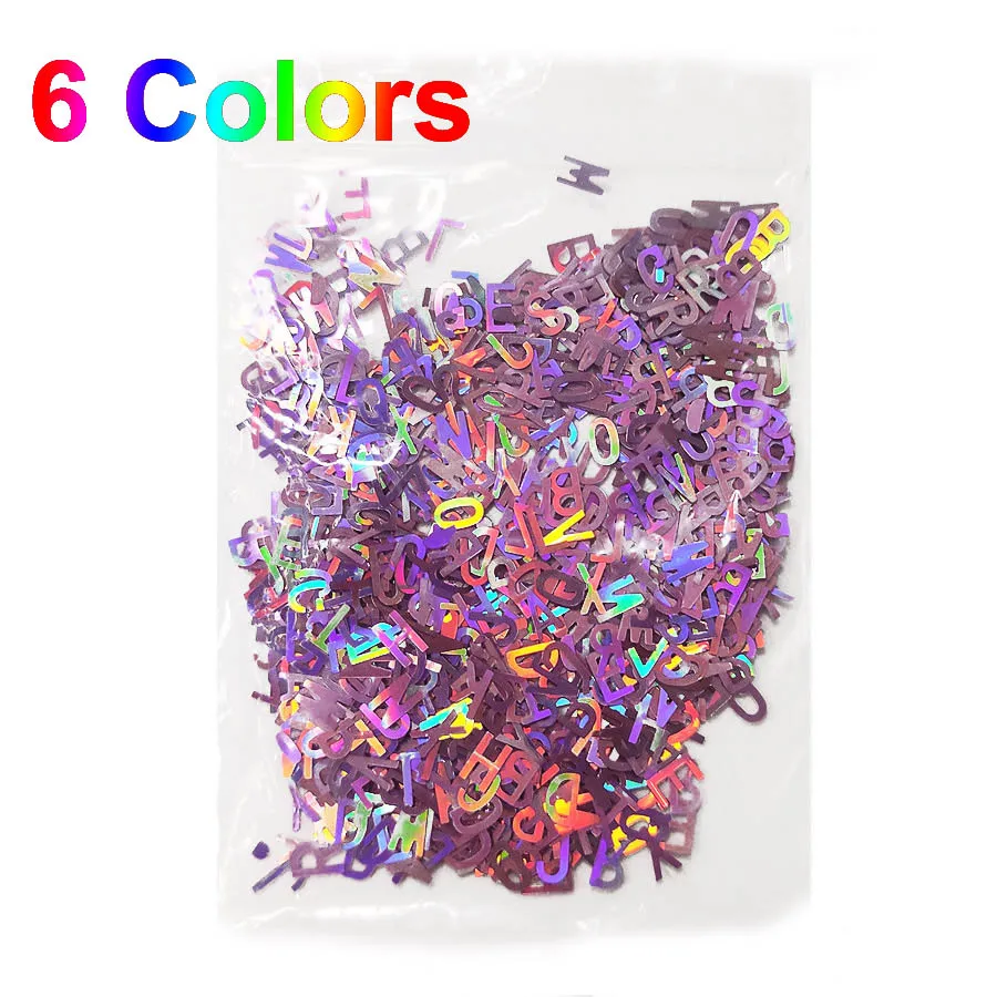 

6 Colors Alphabet Holographic Laser Letters Chunky Glitter Epoxy Resin Festival Chunky Letters Mixed Sequins for nails art DIY