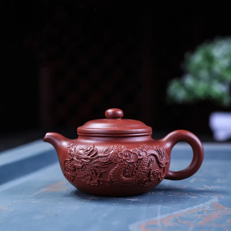Исин фиолетовый глиняный подлинные тиснением чайник с драконом со шпилькой
